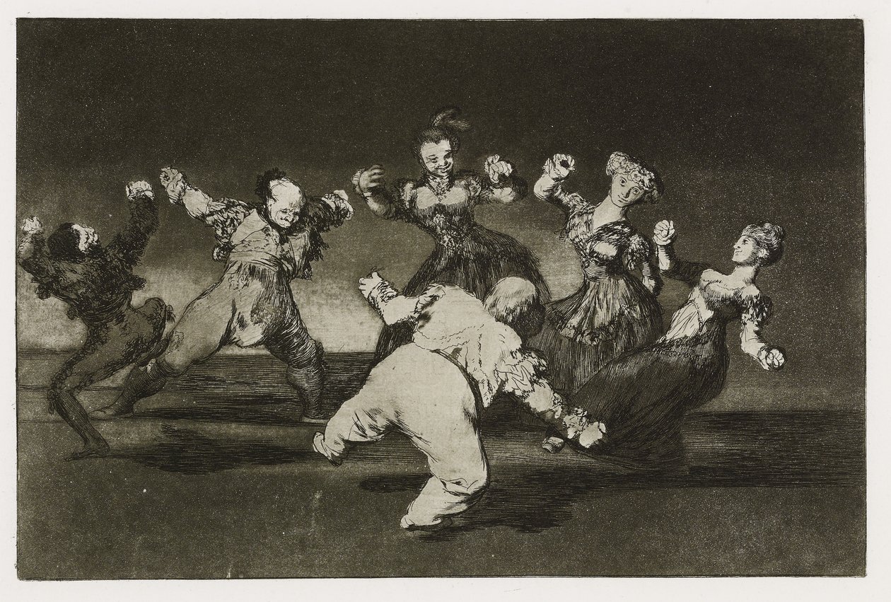 Vidám bolondság (Disparate alegre), 12. tábla a "Los Proverbios"-ból, 1819-24 körül (rézkarc, akvatinta, lavis, polírozó, szárazhús és beégetés papírra) alkotó: Francisco de Goya