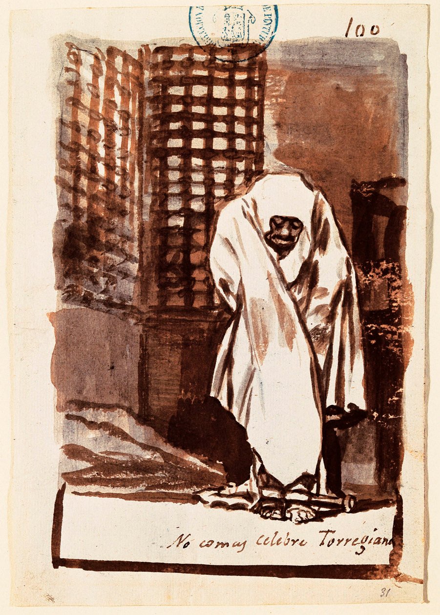 ""Ne egyél, illusztris Torregiano"": a művész elítéli az inkvizíció álláspontját a tudósokkal kapcsolatban. Francisco de Goya y Lucientes (1746-1828) mosórajza. 1803-1824. Madrid. Prado Múzeum. alkotó: Francisco Jose de Goya y Lucientes
