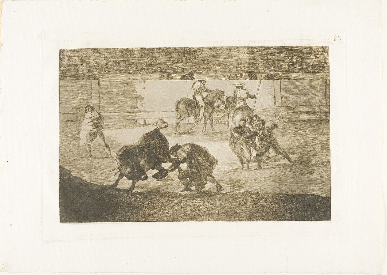 Pepe Illo a "recorte" átadásánál, 29. tábla A bikaviadal művészete című könyvből alkotó: Francisco Jose de Goya y Lucientes