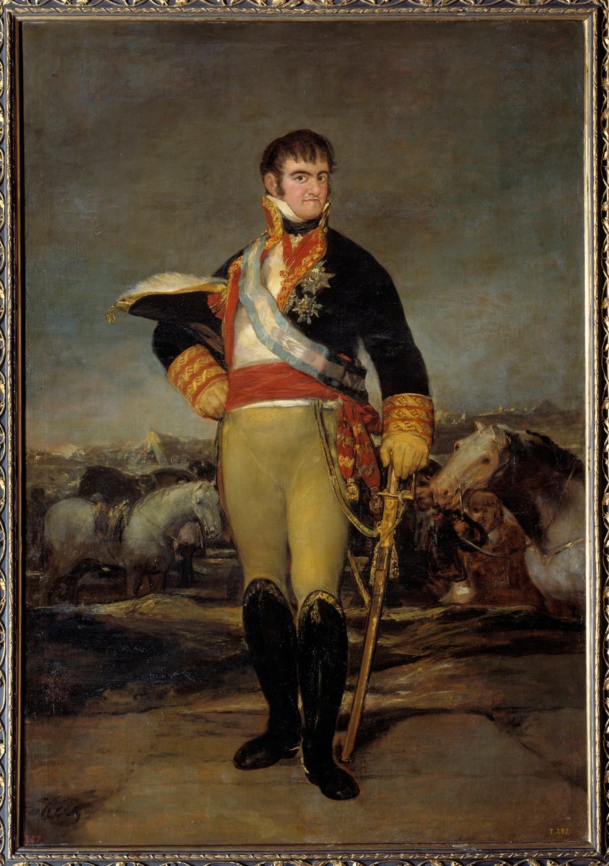 VII. Ferdinánd király (1784-1833) portréja katonaruhában a táborban Francisco de Goya y Lucientes (1746-1828) festménye. 19. századi V. 2,07x1,4 m Madrid. Musee du Prado – VII. Ferdinánd király (1784-1833) portréja katonai egyenruhában alkotó: Francisco de Goya