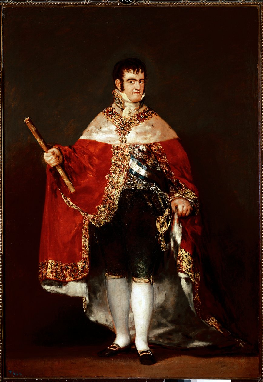 VII. Ferdinánd király portréja királyi viseletben (olaj, vászon, 1815 körül) alkotó: Francisco de Goya