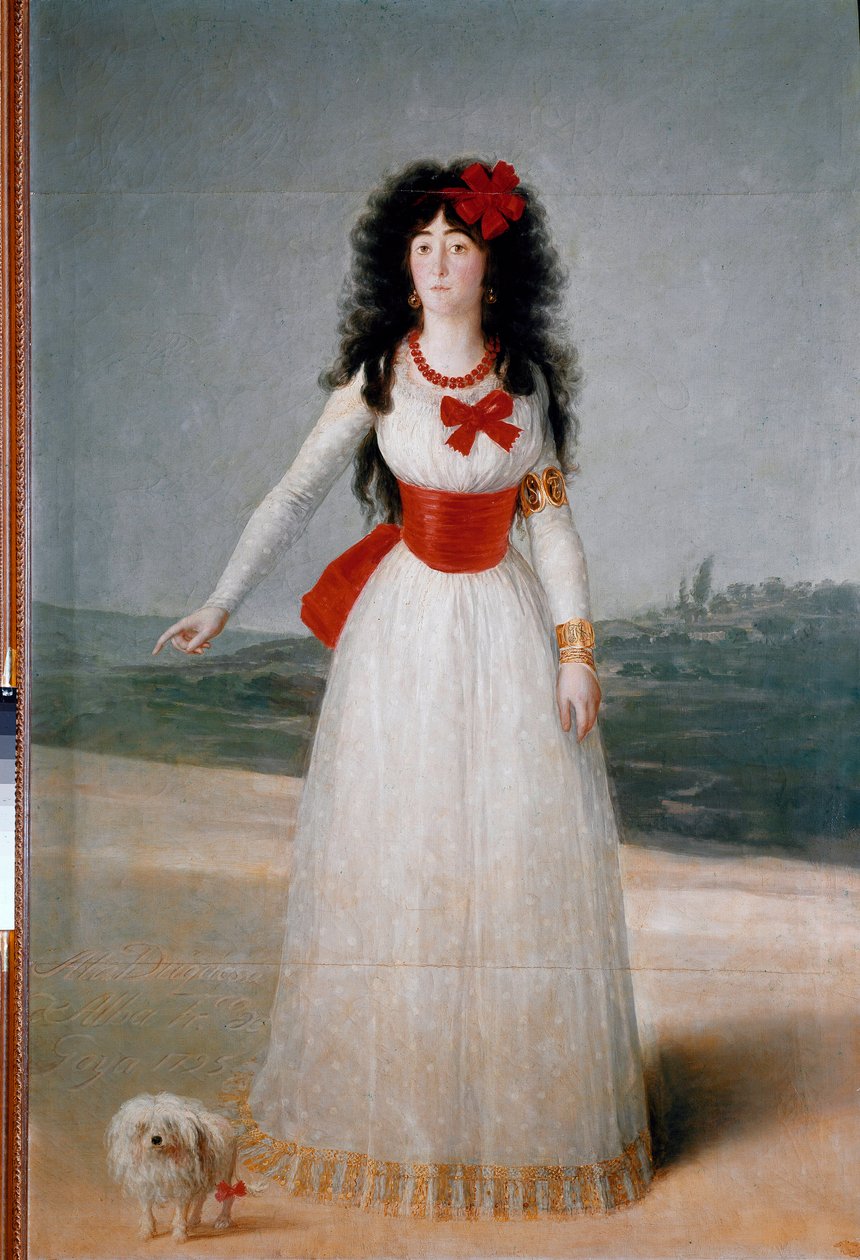 Alba (Alba) hercegnő portréja (Maria Teresa Cayetana de Silva) (1762-1802) Francisco Goya y Lucientes (1746-1828) festménye 1795 Méret: 194x130 cm Madrid, Alba gyűjteménye alkotó: Francisco de Goya