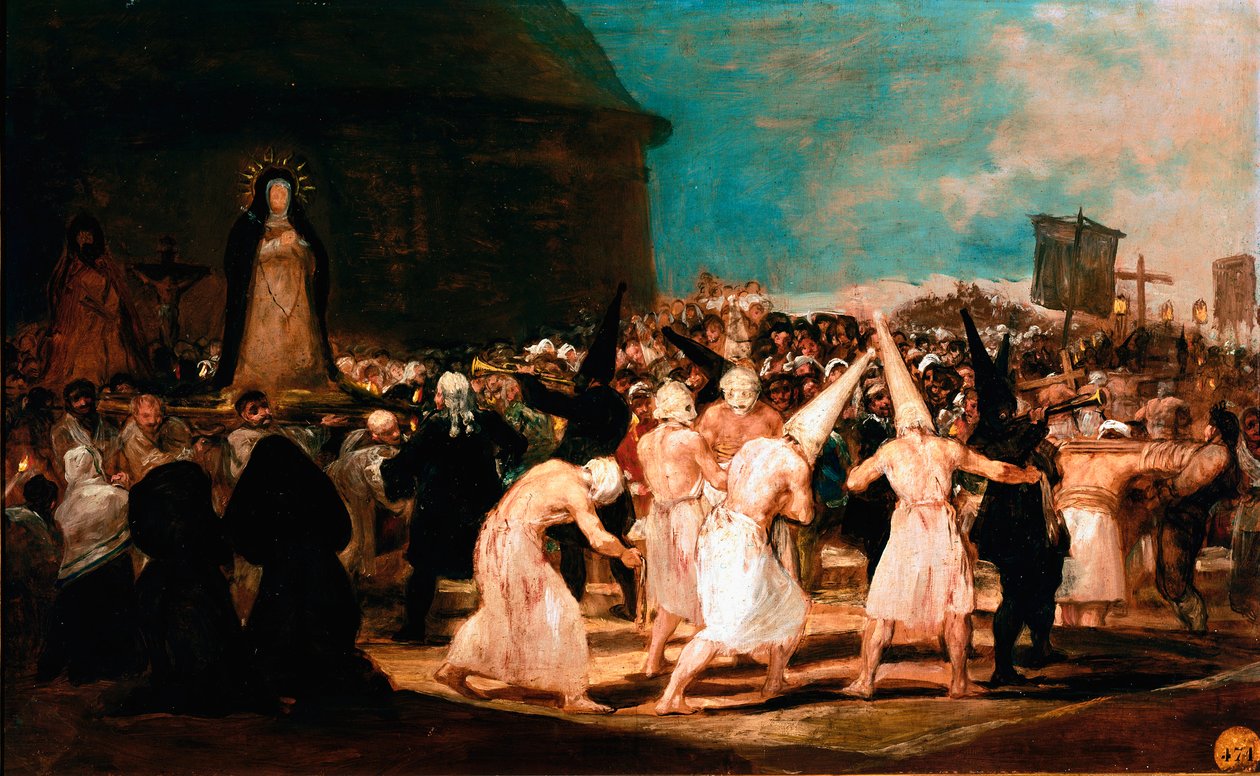 A San Fernandói Akadémia társadalmi témái: „A zászlósok felvonulása egy faluban” Francisco Goya y Lucientes (1746-1828) festménye 1812-1814 Dim. 45x72 cm Madrid, San Fernando akadémia alkotó: Francisco de Goya