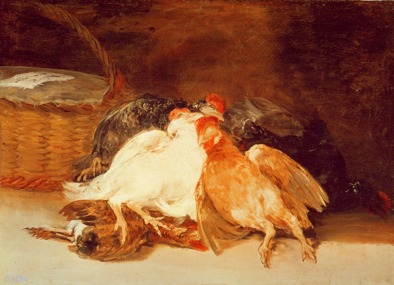 Csendélet döglött csirkékkel és fonott kosárral (olaj, vászon) alkotó: Francisco de Goya