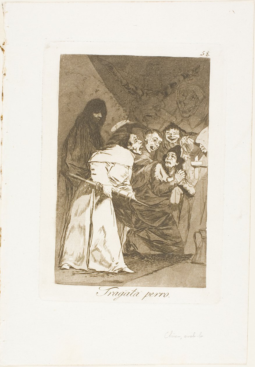 Nyeld le, kutya, 58-as tányér Los Caprichosból alkotó: Francisco Jose de Goya y Lucientes