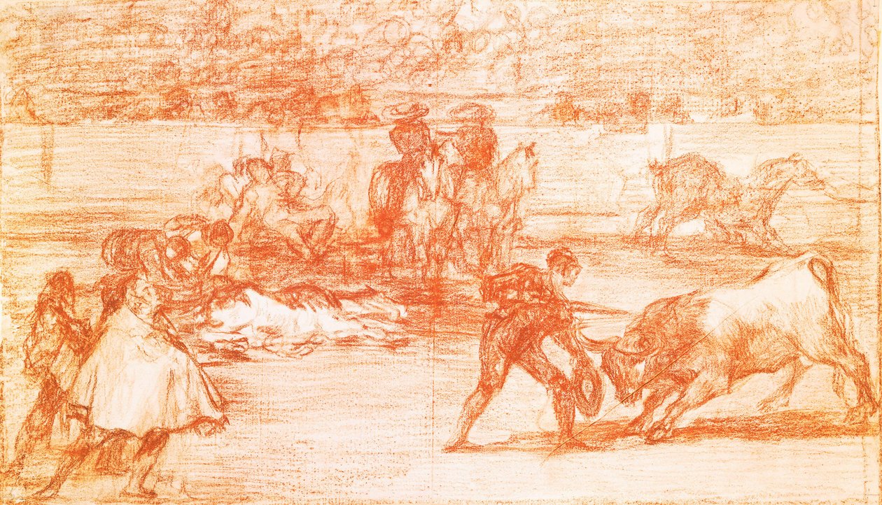 Tauromachie: egy torreádor harcra készül egy chapeau-ban a muleta helyén. Francisco de Goya y Lucientes (1746-1828) Dessin a la sanguine. 1815-1816. Madrid. Musee du Prado alkotó: Francisco Jose de Goya y Lucientes