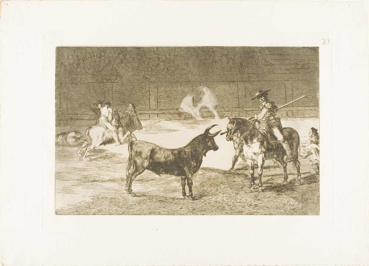 Az ünnepelt Picador, Fernando del Toro, a Bikaviadal művészete című film 27. lemezével felhívja a heves fenevadat. alkotó: Francisco Jose de Goya y Lucientes