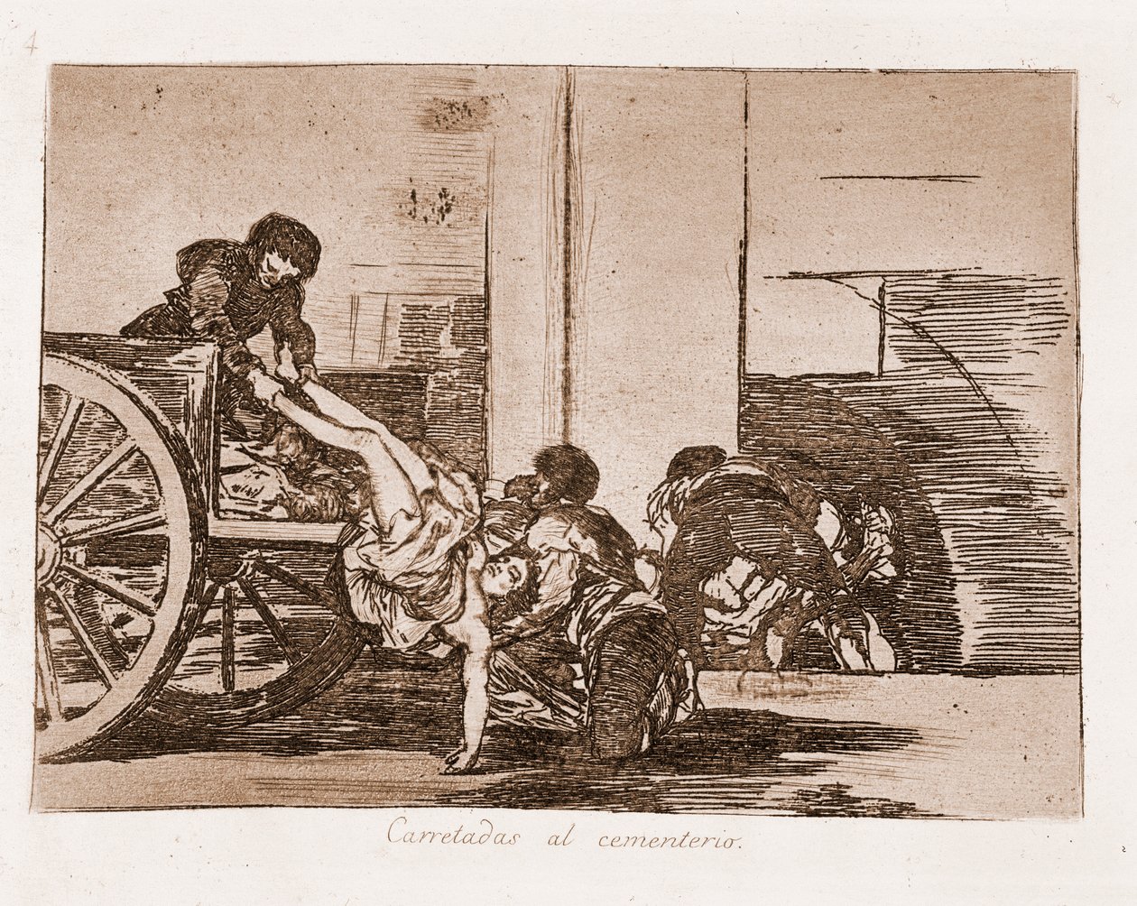 A háború katasztrófái: Autórakományok a temetőbe (rézkarc az előkészítő rajzból alkotó: Francisco de Goya