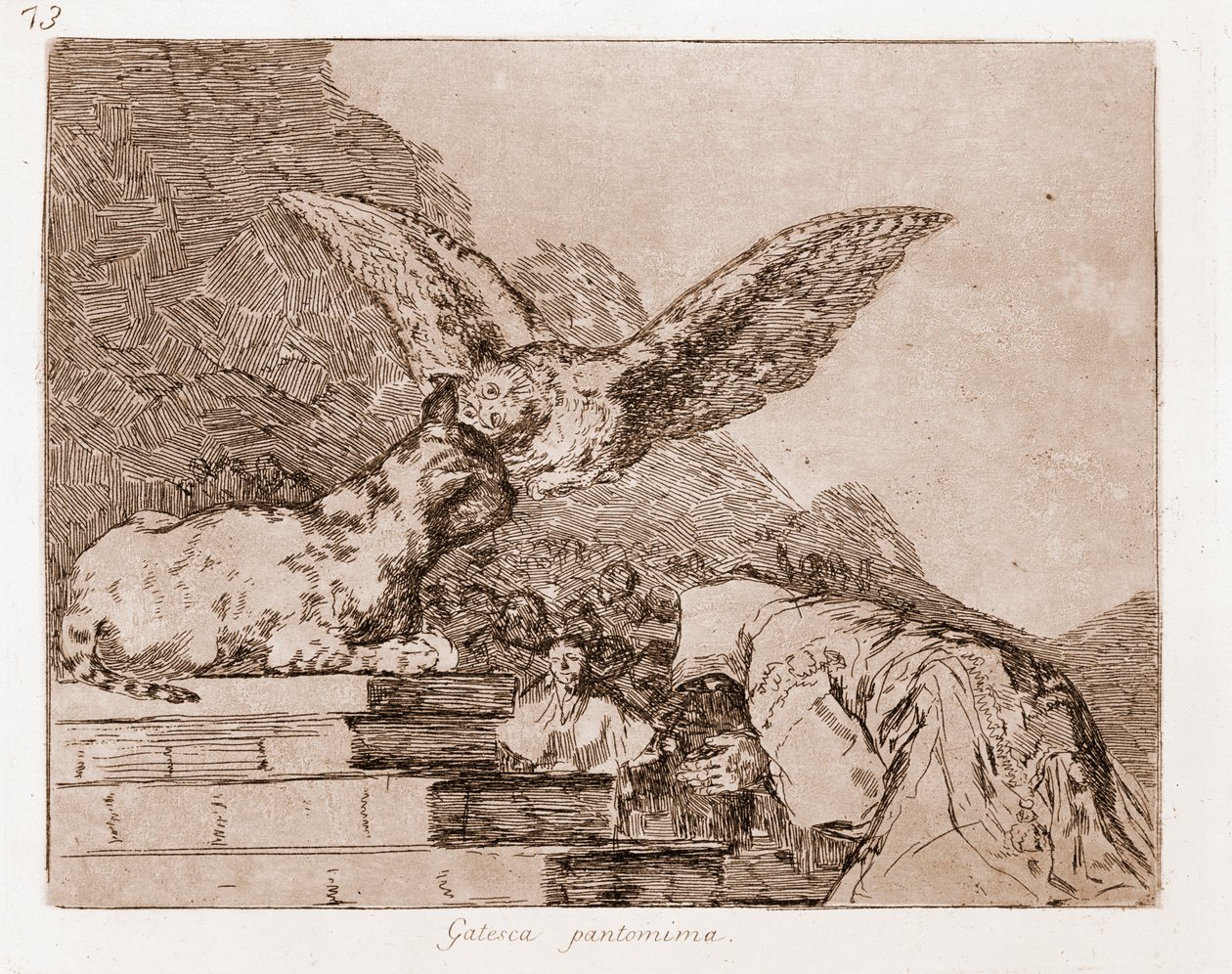 A háború katasztrófái: Macskapantomim (rézkarc az előkészítő rajzból alkotó: Francisco de Goya