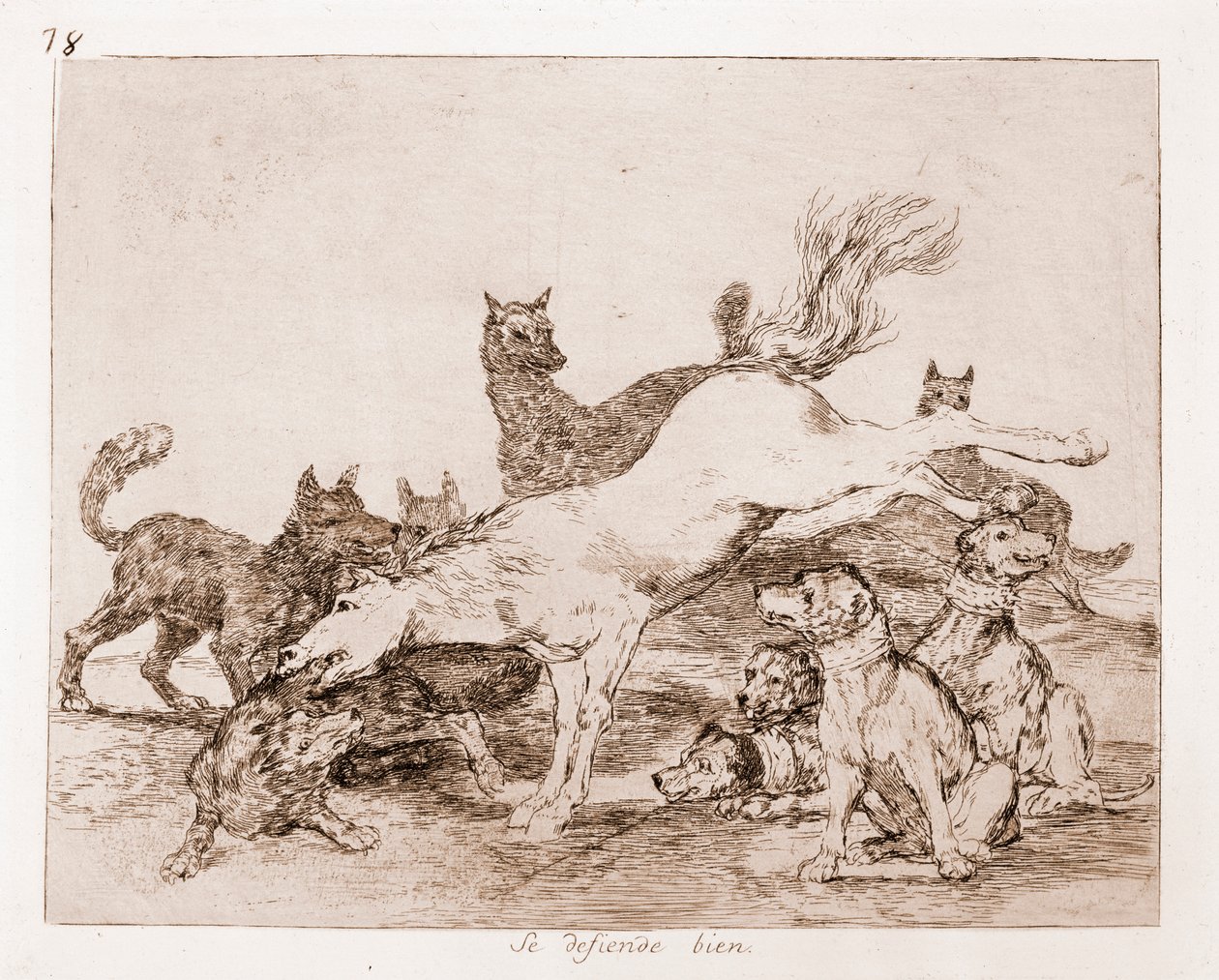 A háború katasztrófái: Jól védekezik (rézkarc az előkészítő rajzból alkotó: Francisco de Goya
