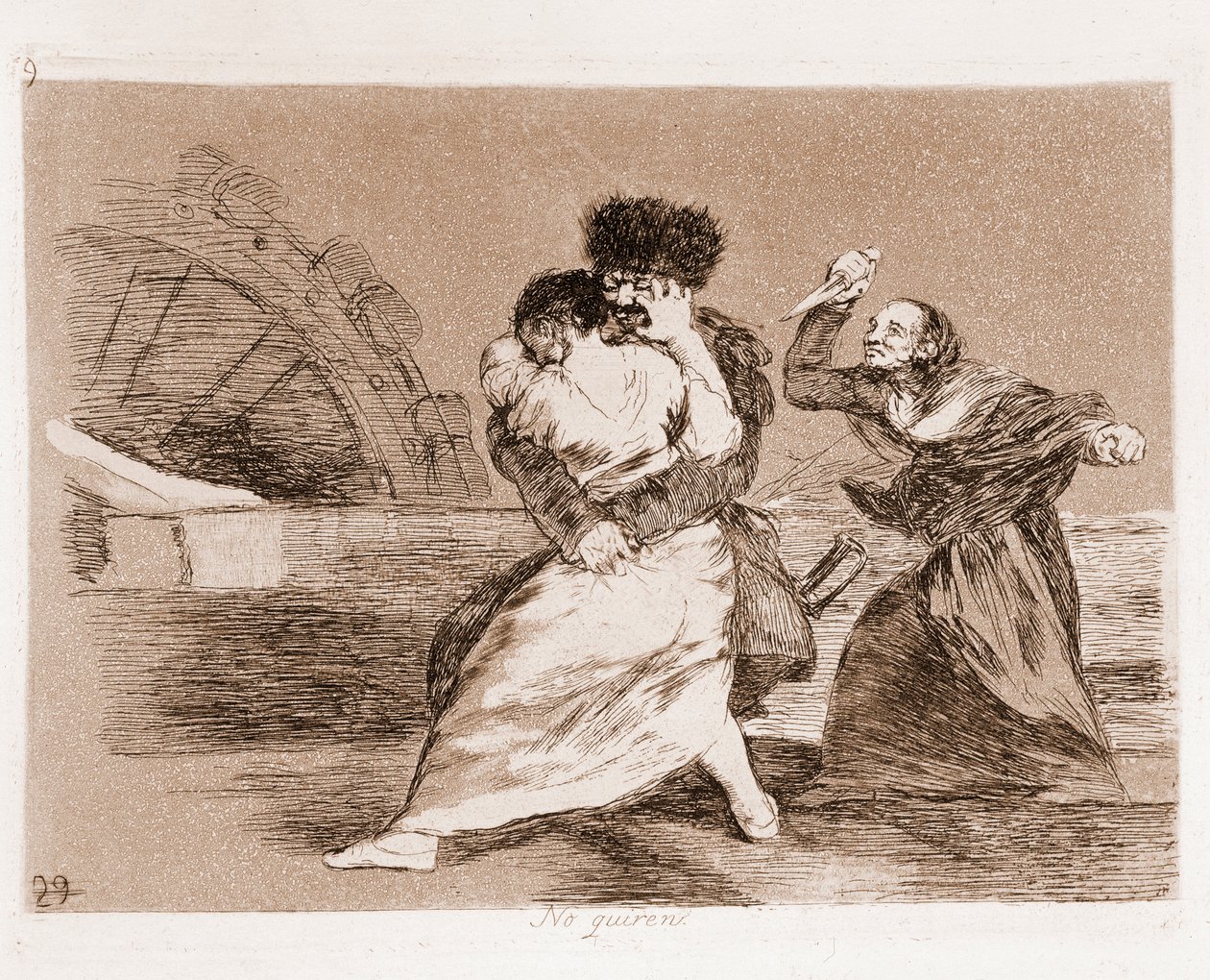 A háború katasztrófái : Nem akarnak (előkészítő rajzból rézkarc alkotó: Francisco de Goya