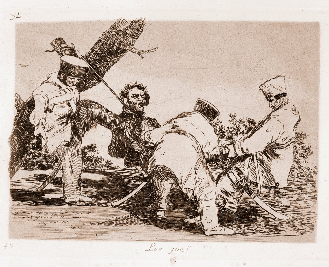 A háború katasztrófái: Miért (rézkarc az előkészítő rajzból alkotó: Francisco de Goya