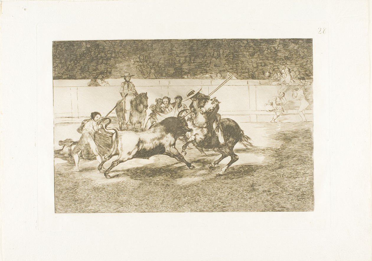The Forceful Rendón Stabs a Bull with the Pique, from which Pass He Died in the Ring at Madrid, plate 28 from The Art of Bullfighting   1274171   hu       hungarian Successfully Translated  Original: Two Fighting Lions Translat: Two Fighting Lions 1293035  alkotó: Francisco Jose de Goya y Lucientes