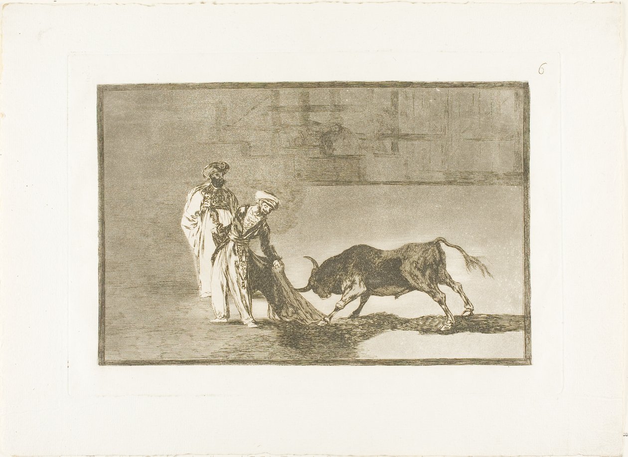 A mórok egy másik színdarabot játszanak a ringben, és a bikát hívják a The Art of Bullfighting című, égető, hatos tányérjukkal. alkotó: Francisco Jose de Goya y Lucientes