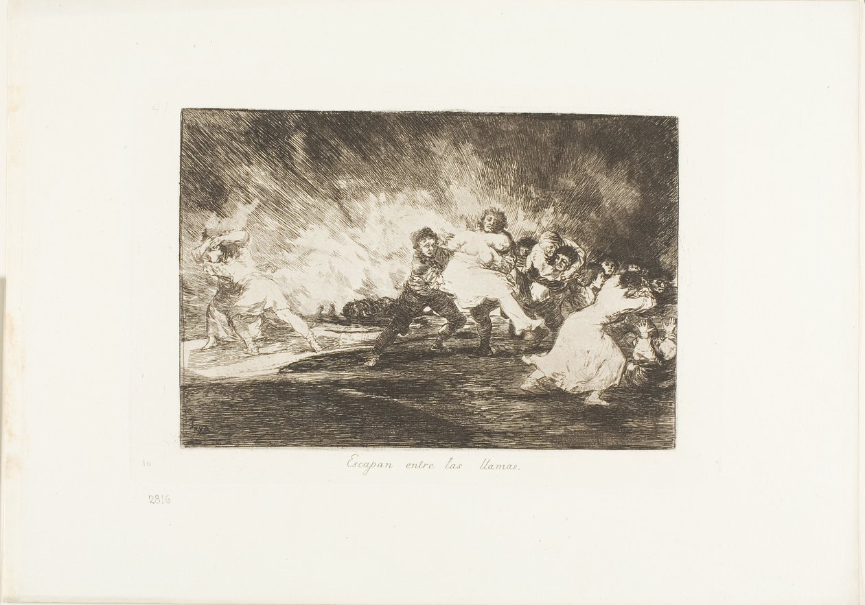 Menekülnek a lángokon keresztül, 41. lemez a The Disasters of War-ból alkotó: Francisco Jose de Goya y Lucientes