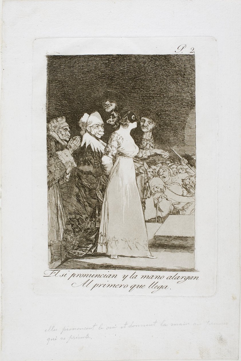 „Igen”-t mondanak, és odaadják a kezüket az első jövevénynek, második lemez Los Caprichosból, 1797–1799 alkotó: Francisco de Goya