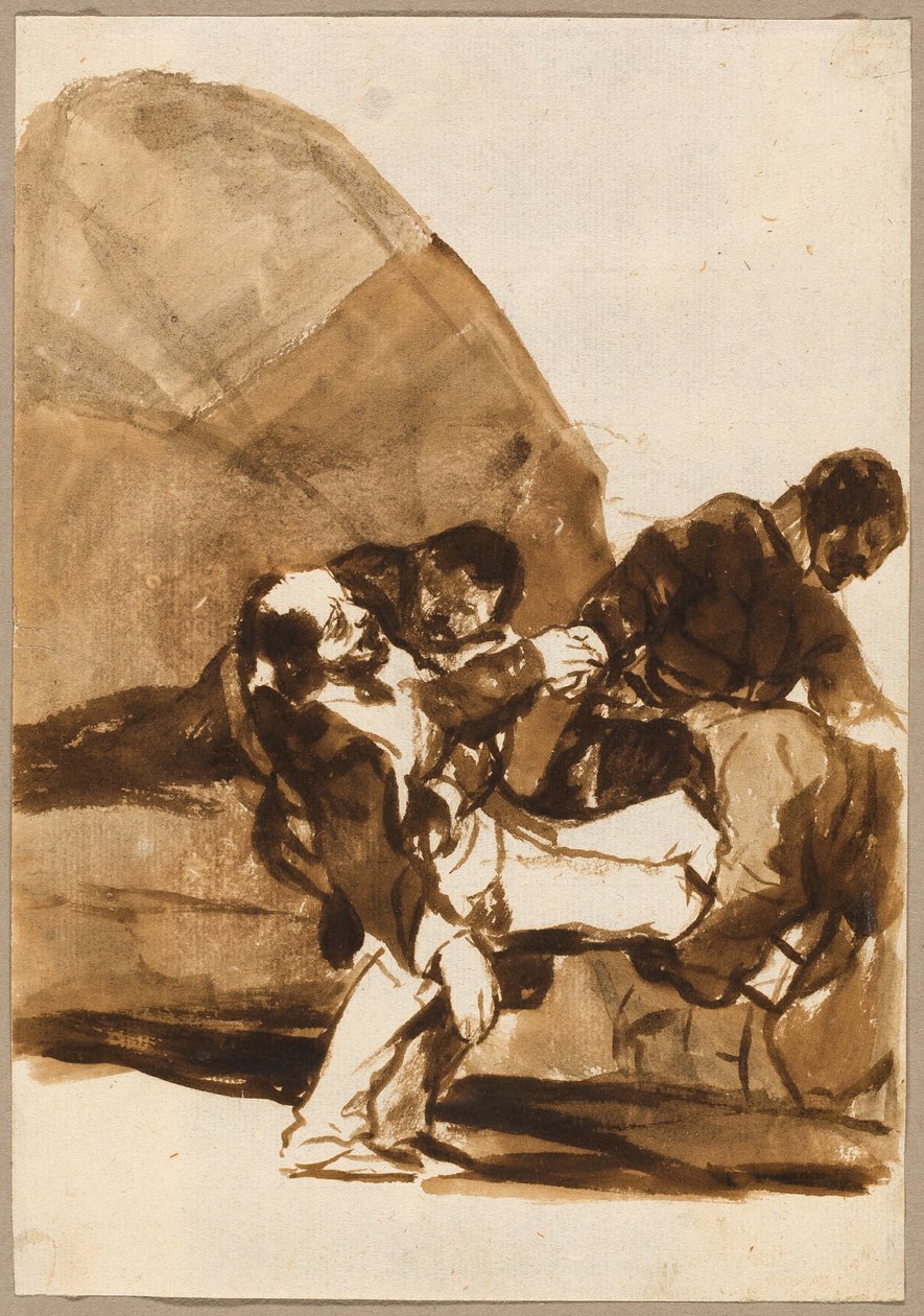 Három férfi egy sebesült katonát cipel, a Képek Spanyolországból, F albumból alkotó: Francisco Jose de Goya y Lucientes