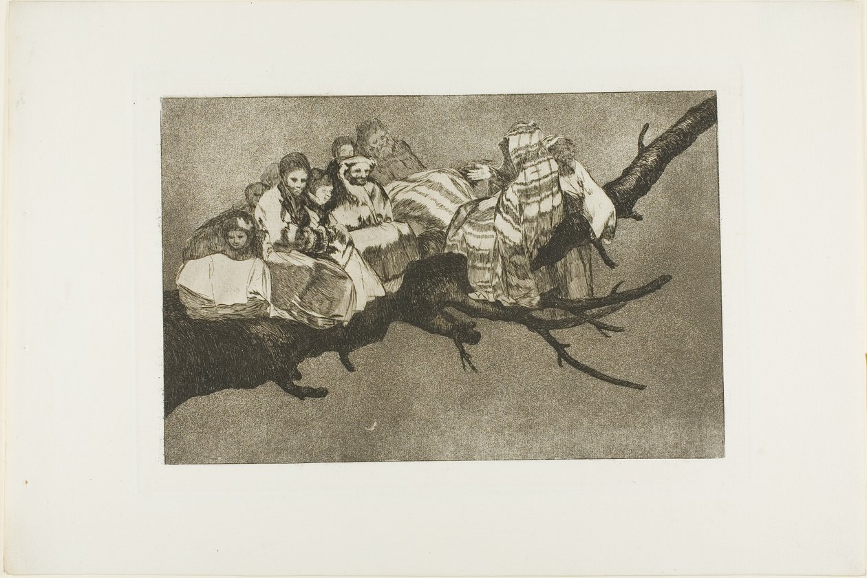 To Go Amongst the Branches, azaz a kalapon keresztül beszélni, harmadik tányér a Los Proverbiosból. alkotó: Francisco Jose de Goya y Lucientes