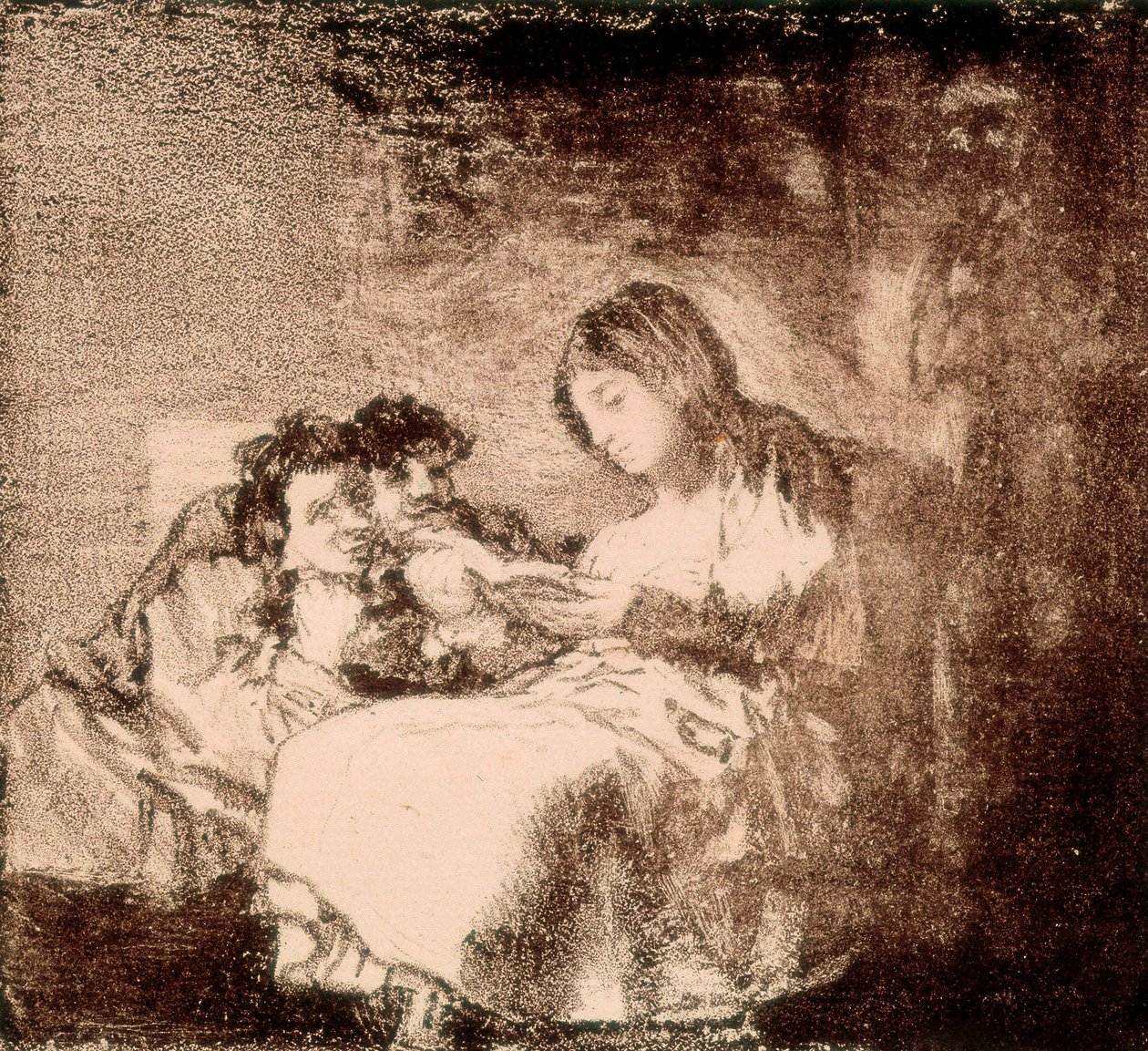""Egy nő történetet olvas két gyereknek"" Francisco de Goya y Lucientes (1746-1828) litográfiája. 1819-1822. Madrid. Nemzeti Könyvtár alkotó: Francisco Jose de Goya y Lucientes