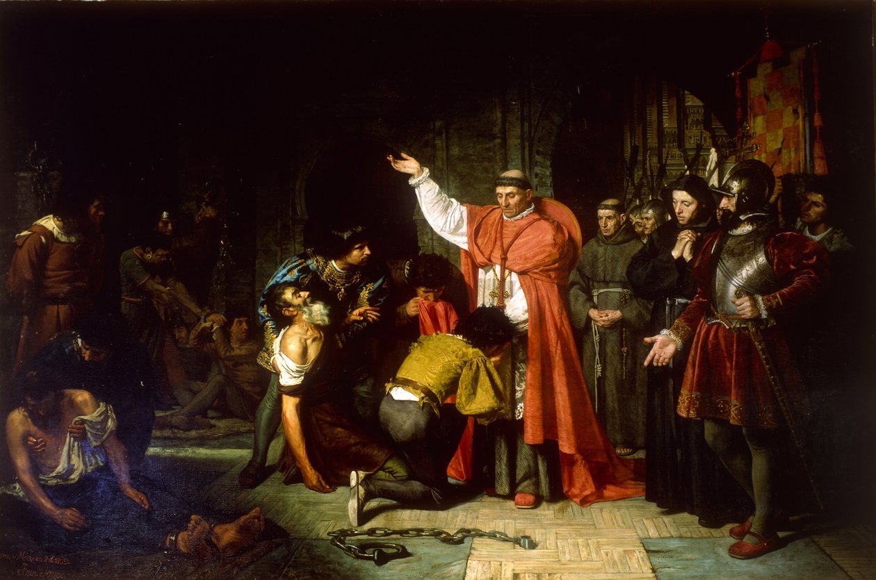 Francisco Jimenez de Cisneros bíboros (1436-1517) Oran keresztény foglyainak felszabadítása, Jover y Casanova, Francisco (1836-1890) alkotó: Francisco Jover y Casanova