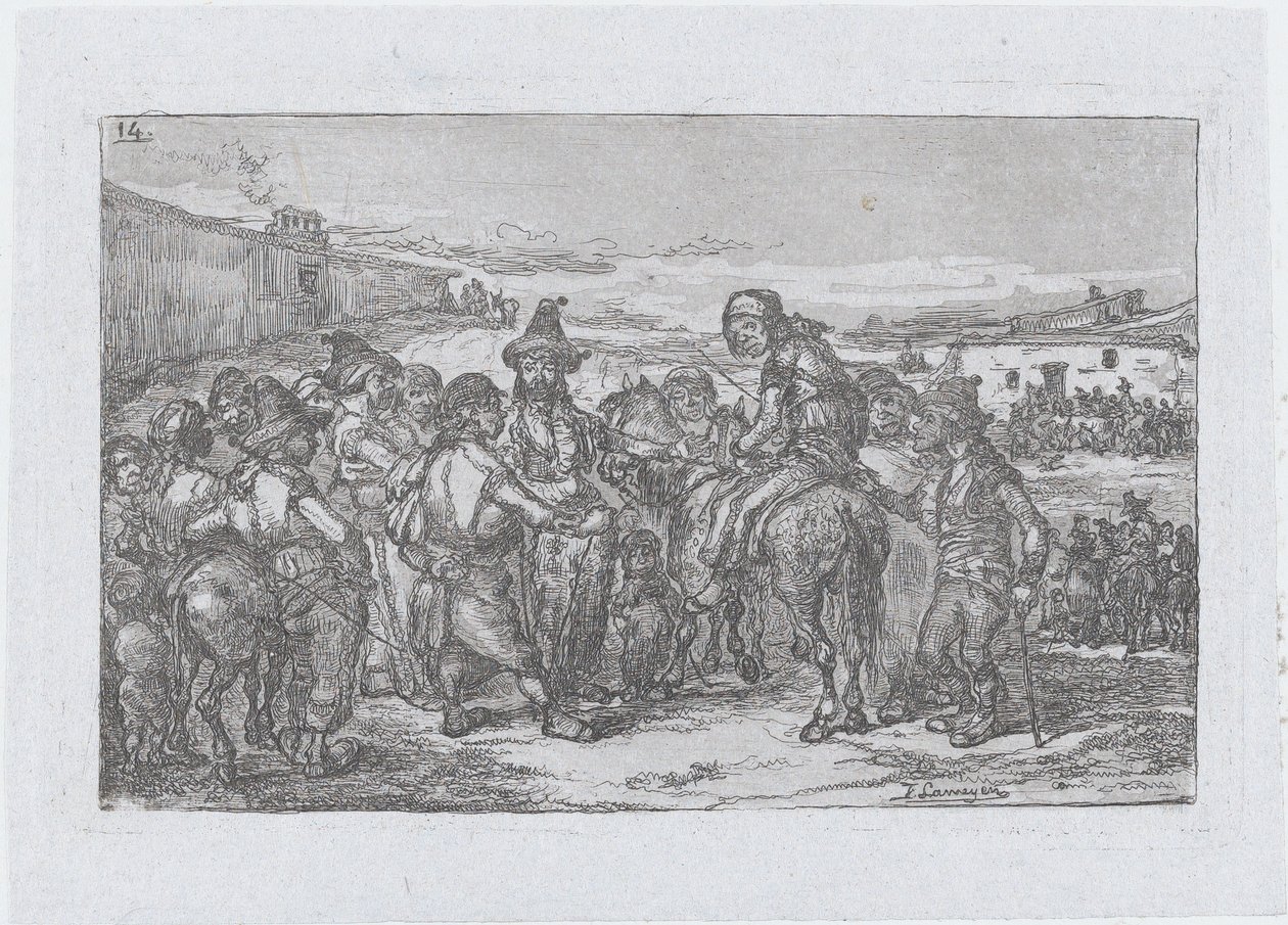 14. tábla: nagy csoport ember a szabadban, esetleg színészcsapat, az o... sorozatból, 1850. alkotó: Francisco Lameyer Berenguer