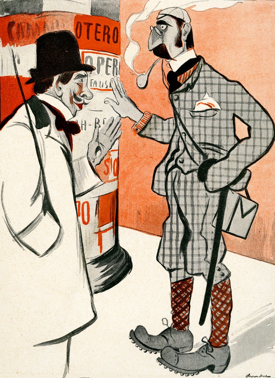 Egy francia elmondja egy angolnak, hogyan kell öltözni az 1903-as Operába. alkotó: Francisco Sancha y Lengo
