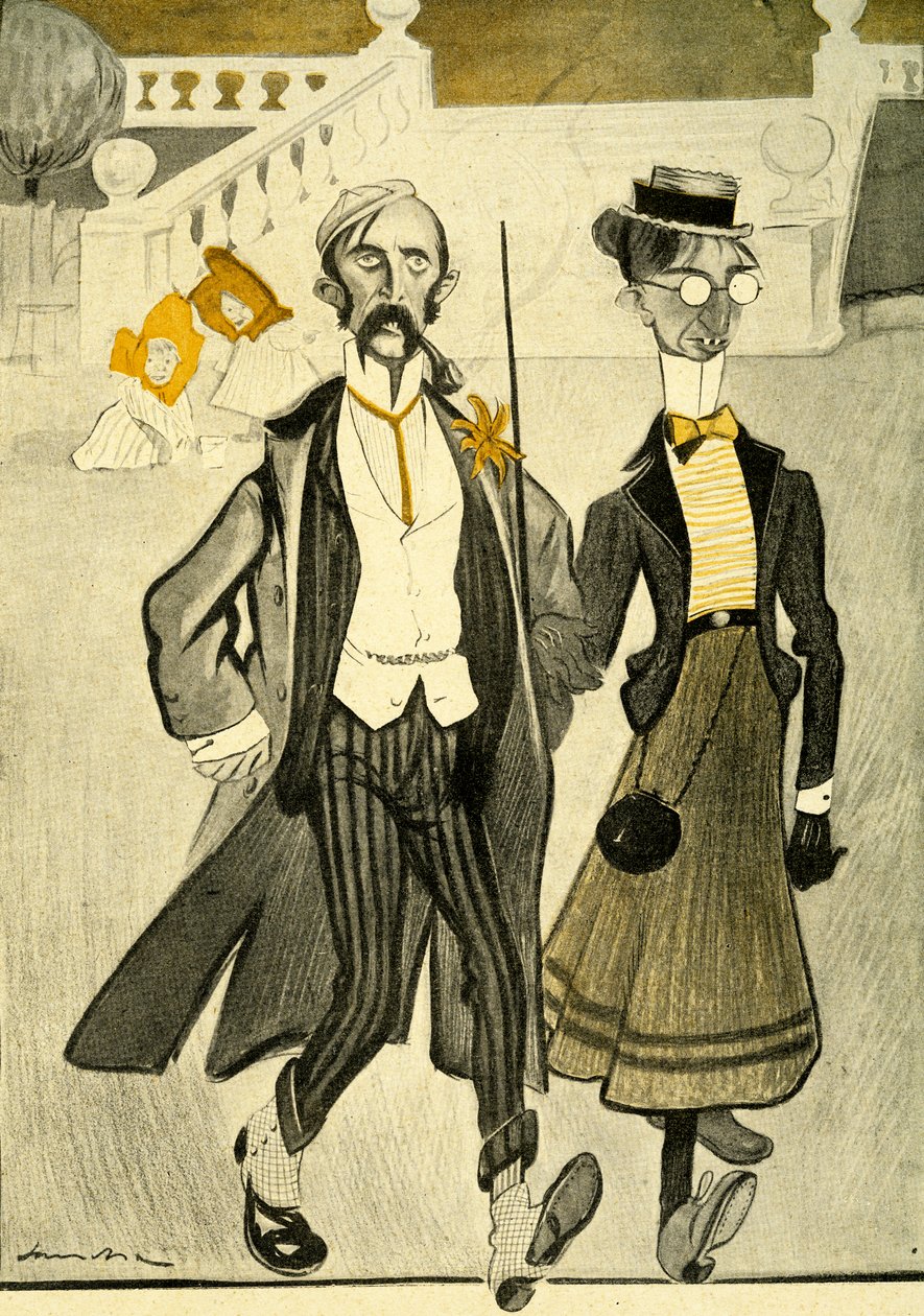 Egy angol házaspárt Franciaországban csúfolják furcsa divatérzékük miatt, 1903 alkotó: Francisco Sancha y Lengo