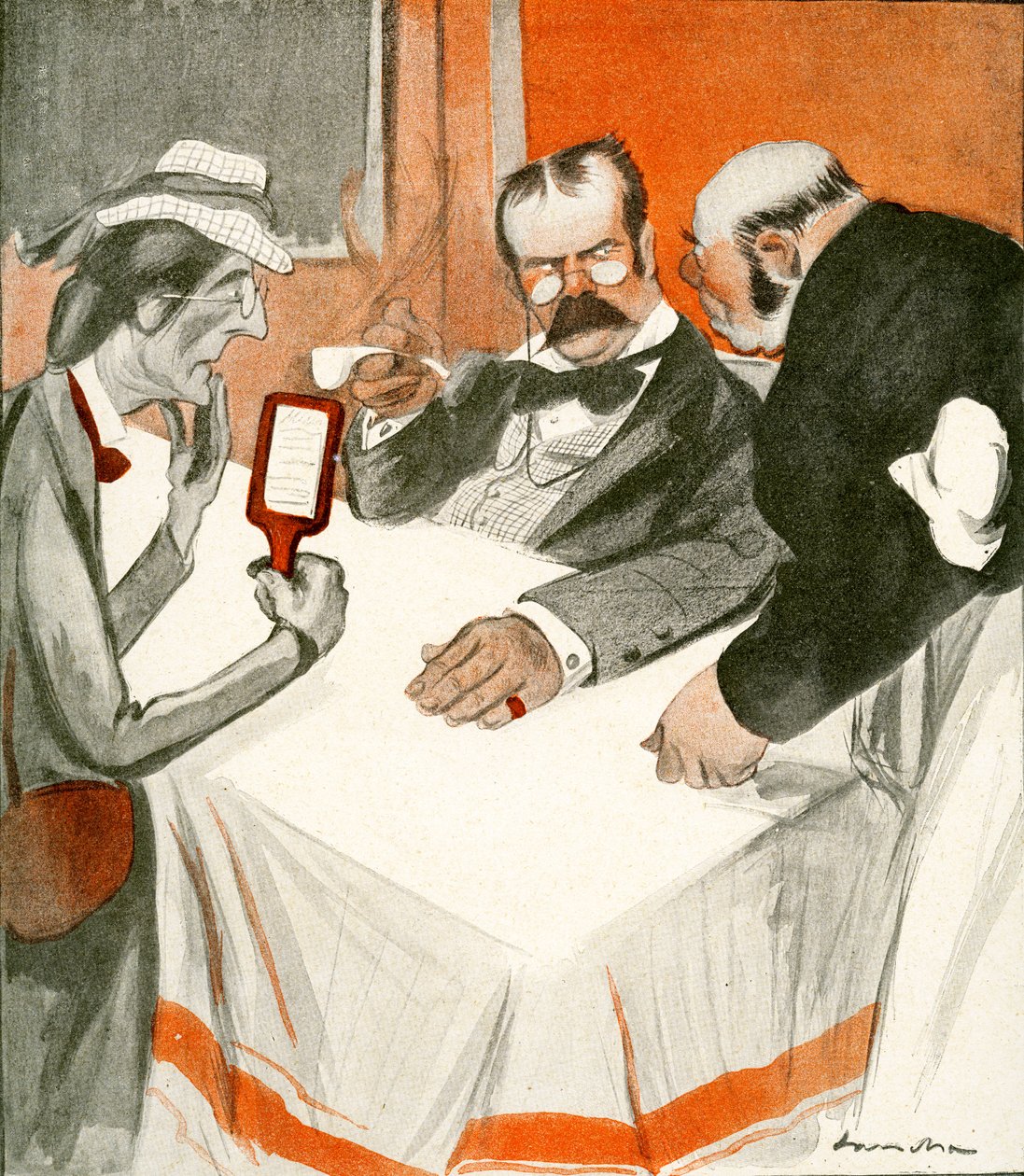 Egy angol házaspár a menüvel küszködik egy francia étteremben, 1903 alkotó: Francisco Sancha y Lengo