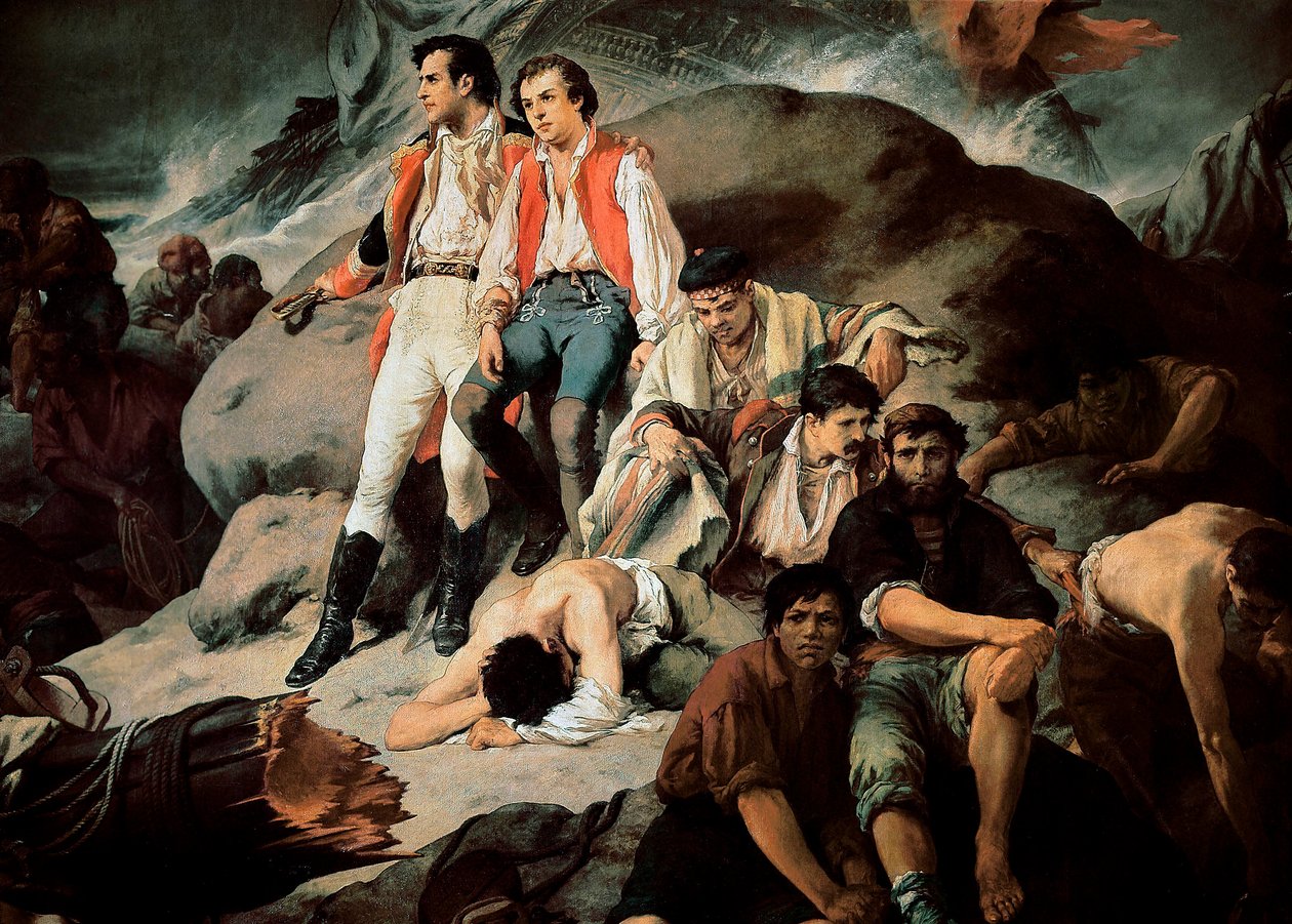 A trafalgari csata 1805-ben. Részlet Francisco Sans Cabot (1834-1881) festményéből. 1862. Madrid. Szenátusi palota alkotó: Francisco Sans y Cabot