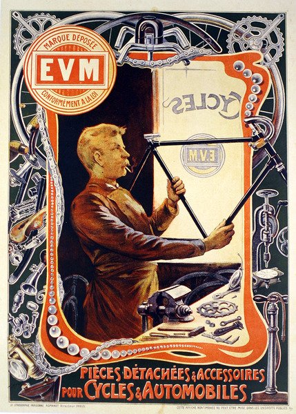 Plakát reklám E.V.M. kerékpár kiegészítők (színes litho) alkotó: Francisco Tamagno