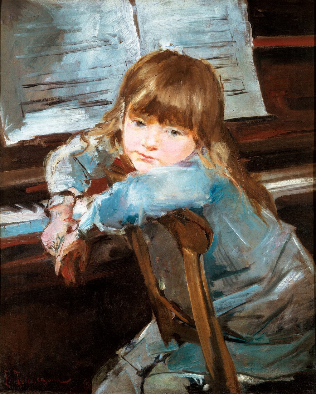 Nina ante el piano (Nina a zongora előtt). Francesc Torrescassana (1845-1918) festménye alkotó: Francisco Torrescassana