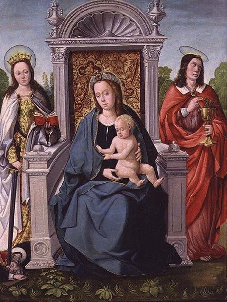 Madonna és gyermeke Szent Katalinnal és Szent János evangélistával, 1530-40 körül (tábla) alkotó: Francisco de (attr. to) Comontes