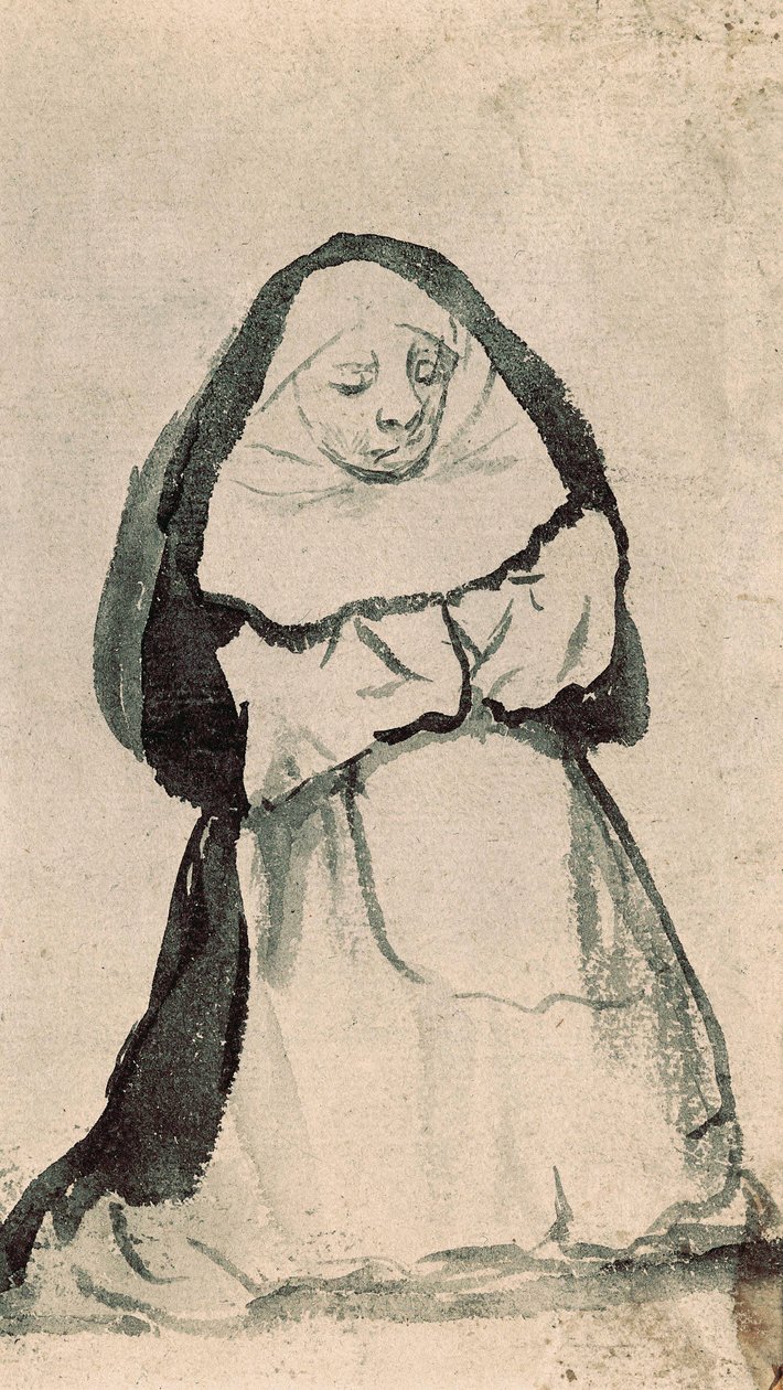 Egy térdelő apáca imában, 19. század eleje (rajz) alkotó: Francisco de Goya