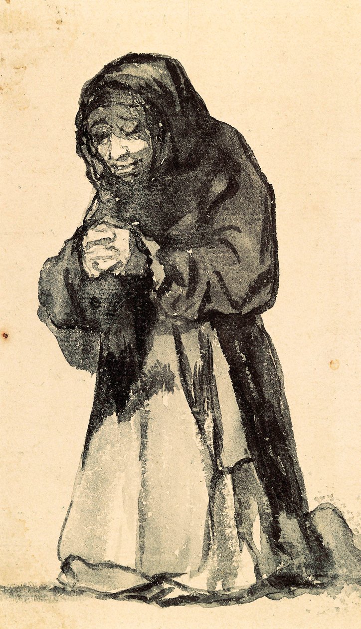Egy imában térdelő idős nő, 19. század eleje (rajz) alkotó: Francisco de Goya