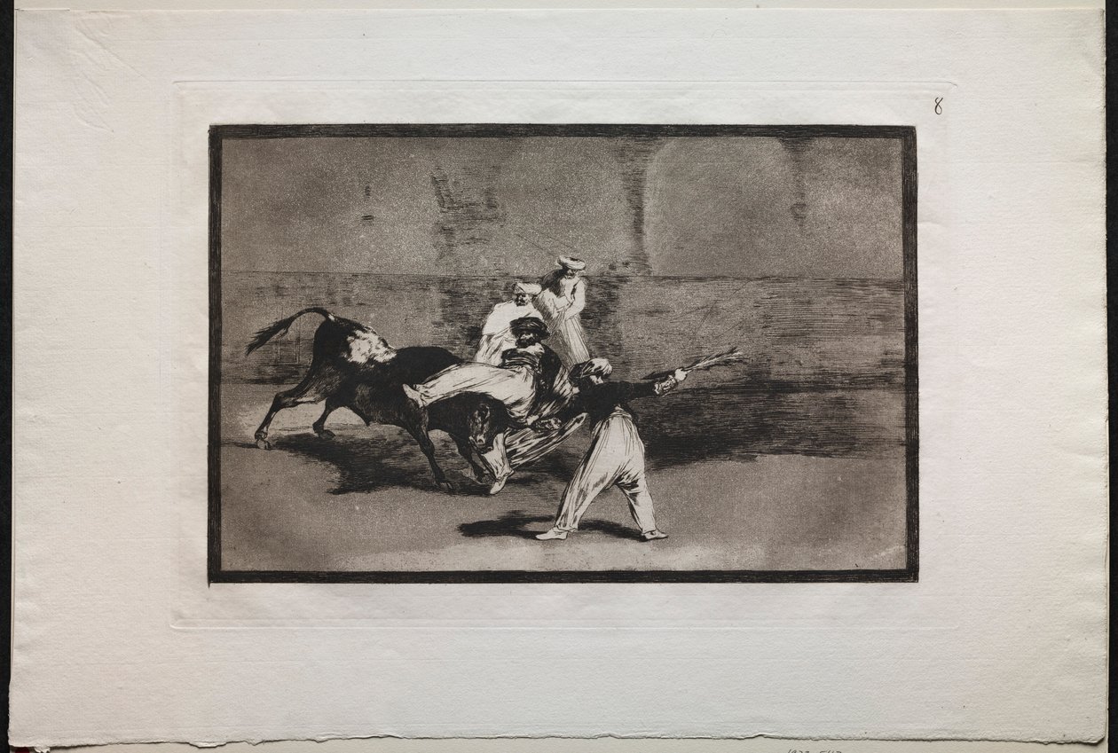 Bikaviadalok: Egy mór, akit egy bika fogott el a ringben, 1876. alkotó: Francisco de Goya