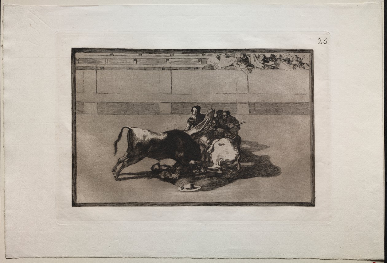 Bikaviadalok: A Picador nincs ló nélkül, és a bika alá esik alkotó: Francisco de Goya