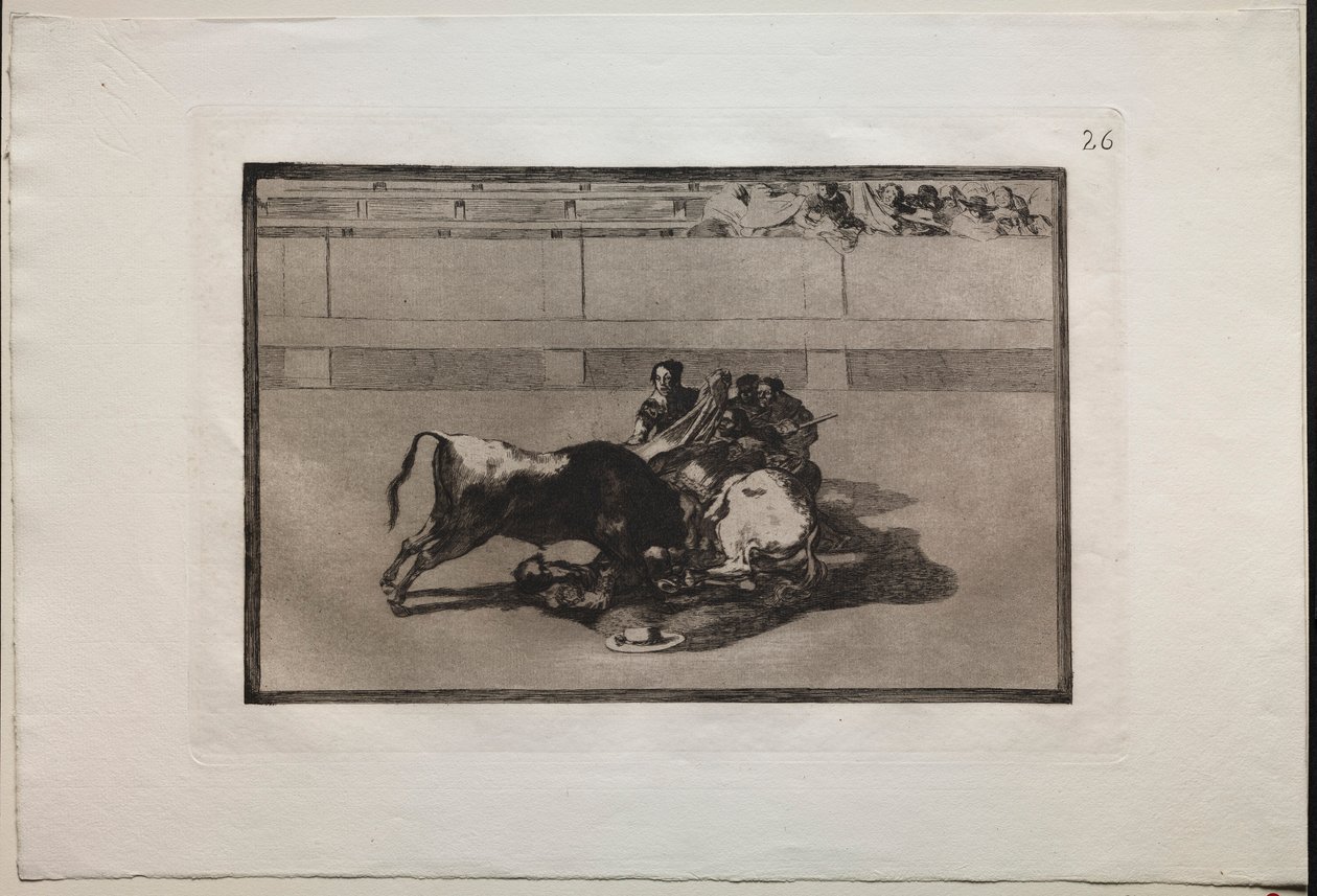 Bikaviadalok: A Picador nincs ló nélkül, és a bika alá esik, 1876. alkotó: Francisco de Goya