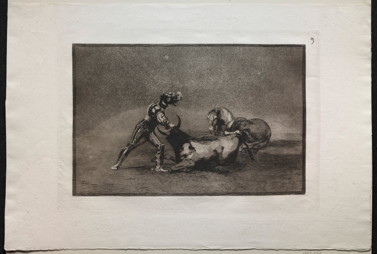 Bikaviadalok: Egy spanyol lovag megöli a bikát, miután elvesztette a lovát, 1876. alkotó: Francisco de Goya