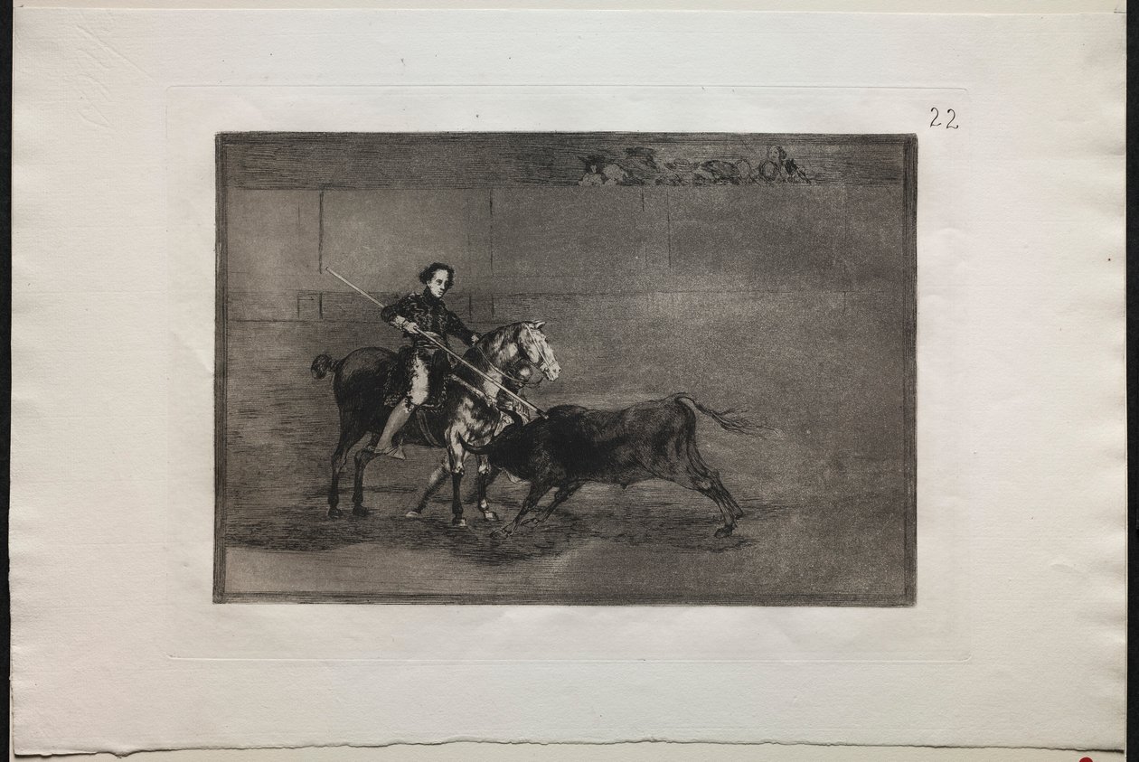 Bikaviadalok: Az ünnepelt Pajuelera férfias bátorsága a ringben Saragosában, 1876. alkotó: Francisco de Goya