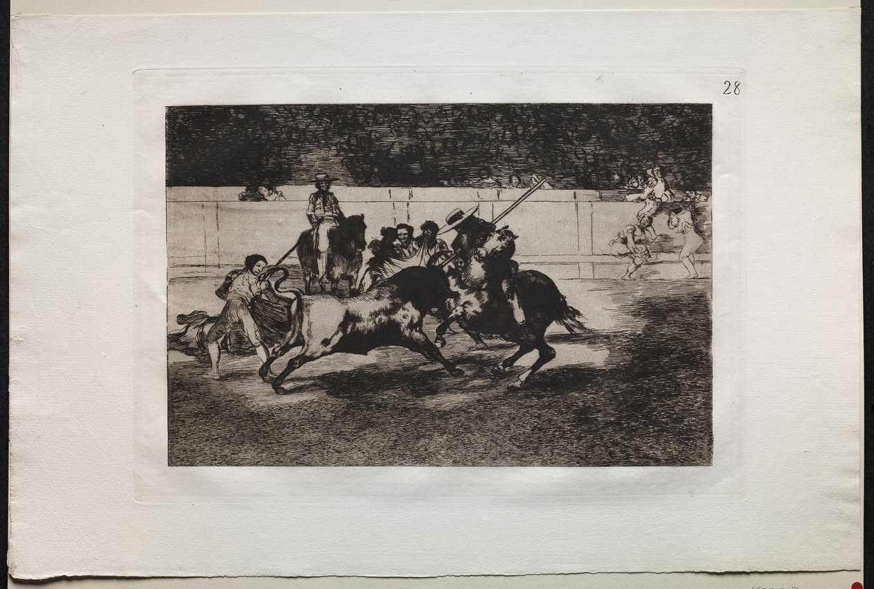 Bikaviadalok: Az Erőteljes Rendon megszúr egy bikát a pikével, amelyből meghalt..., 1876. alkotó: Francisco de Goya