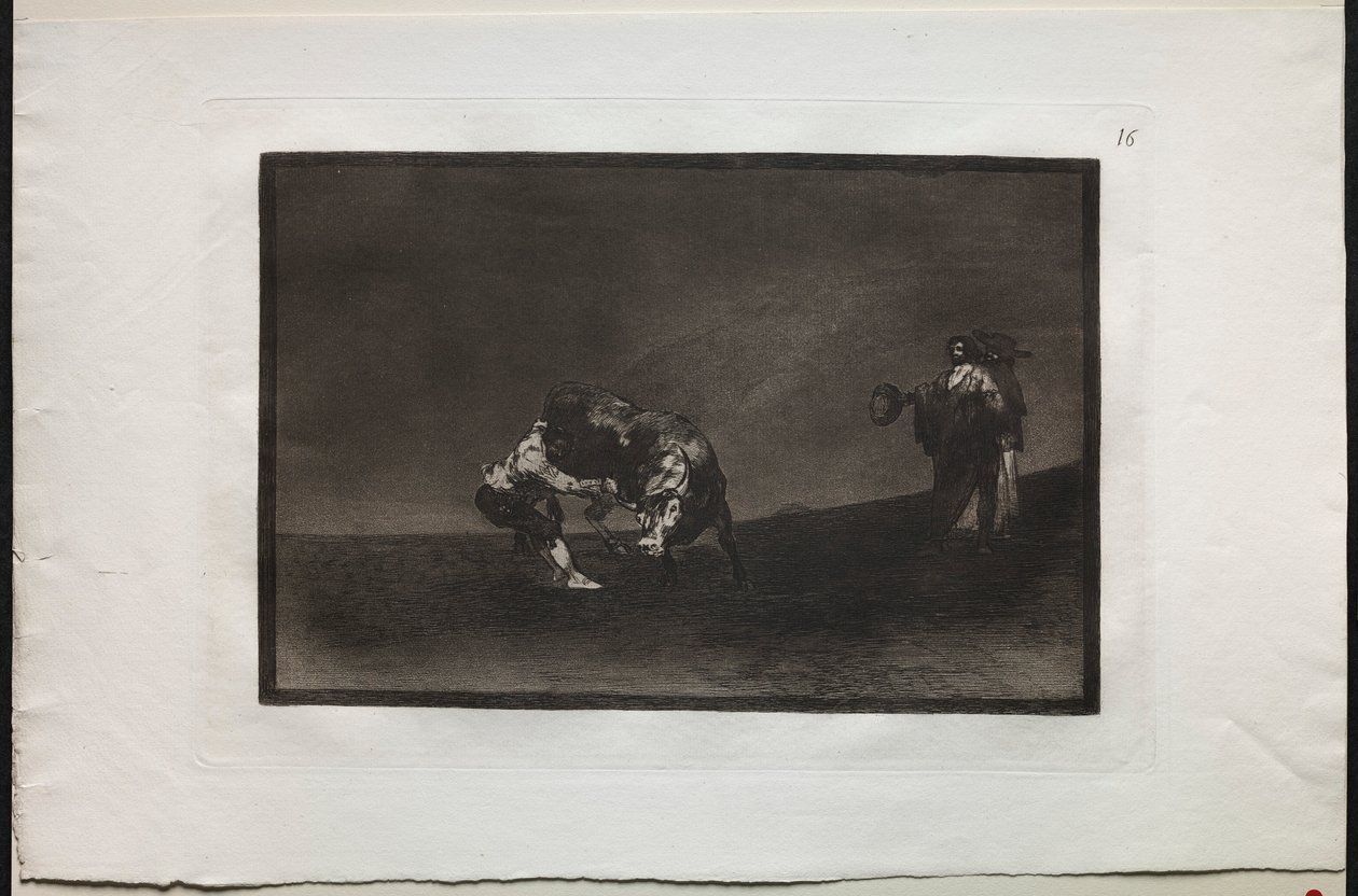 Bikaviadalok: Ugyanaz az ember bikát dob a gyűrűbe Madridban, 1876. alkotó: Francisco de Goya