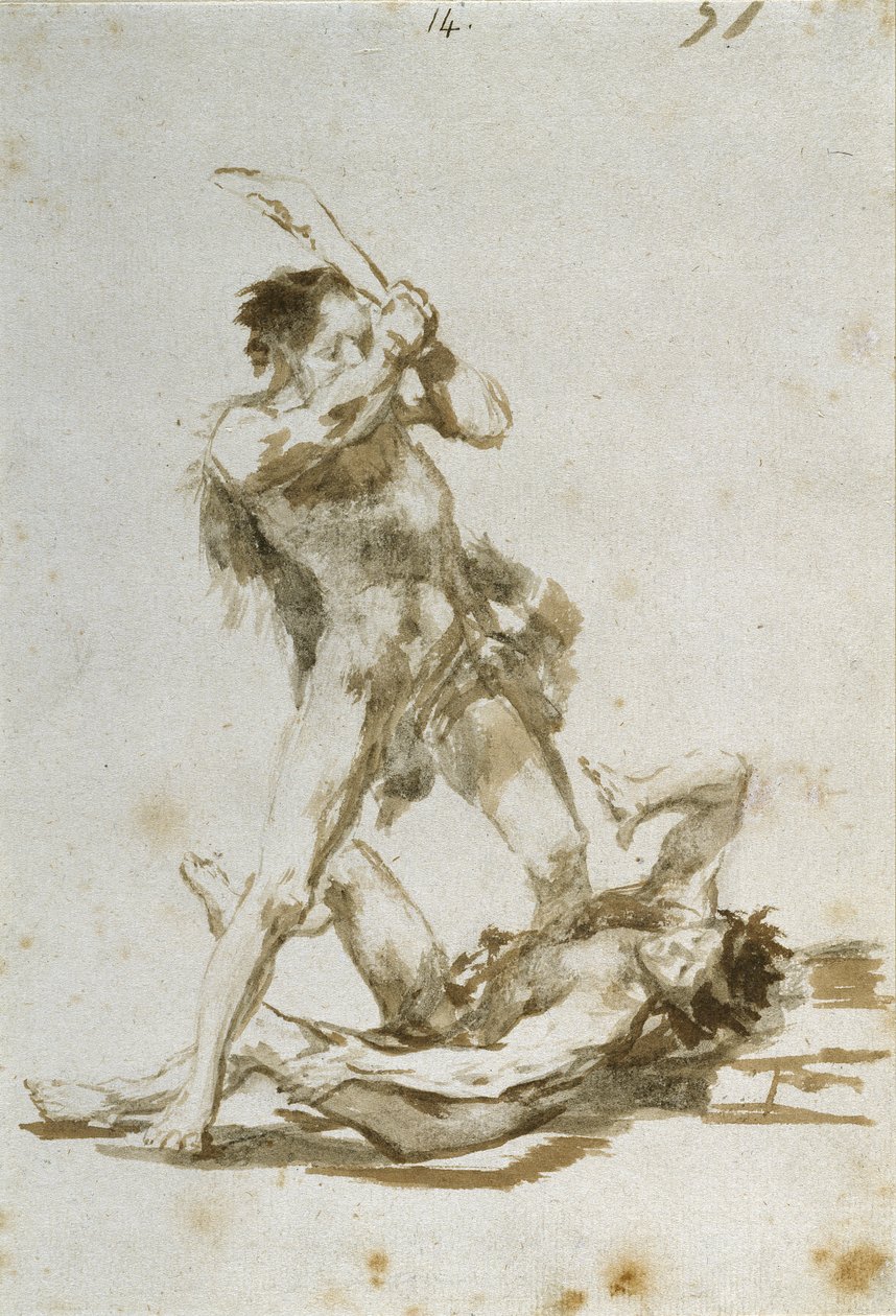 Cain és Abel (ecset és barna mosás papíron) alkotó: Francisco de Goya