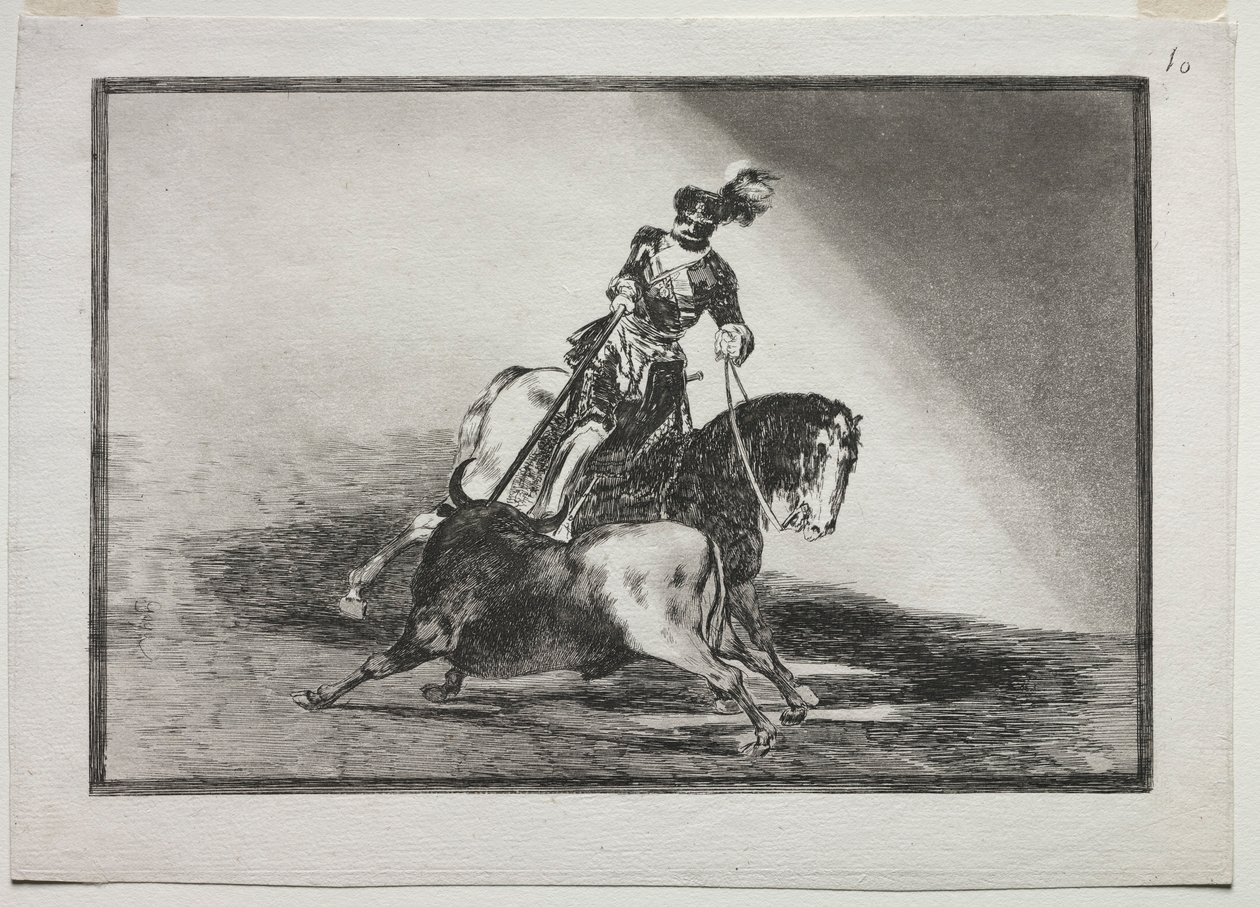 V. Károly lándzsázik egy bikával a ringben Valladolidban, 1815-1816. alkotó: Francisco de Goya