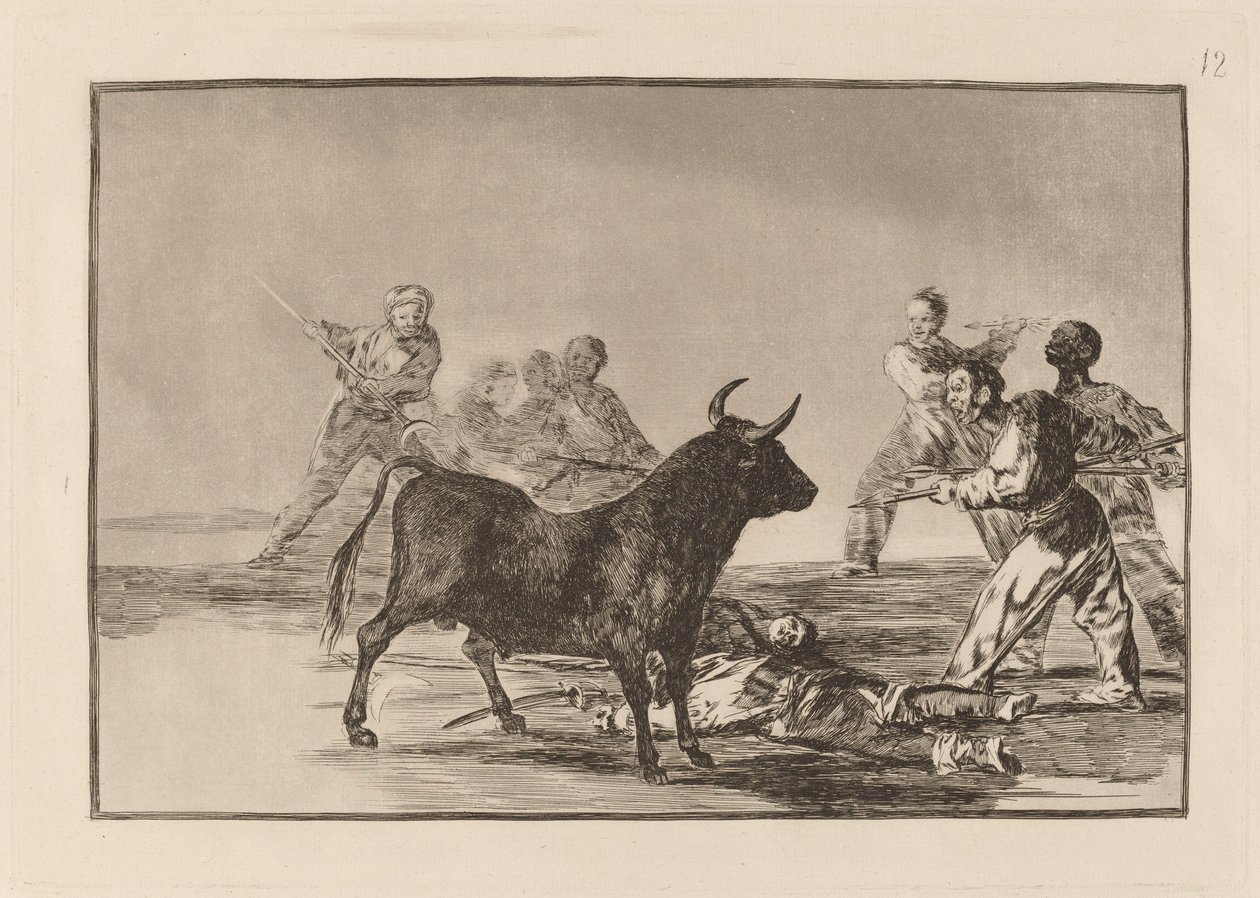 A Rabble Hamstring a bikát lándzsákkal, sarlókkal, banderillákkal és más fegyverekkel alkotó: Francisco de Goya