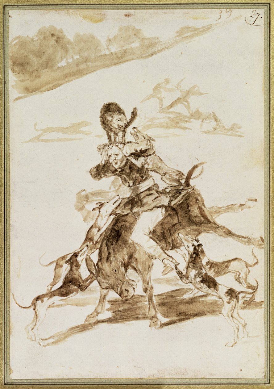 Kutyák megtámadnak egy embert egy öszvéren (wc papíron) alkotó: Francisco de Goya