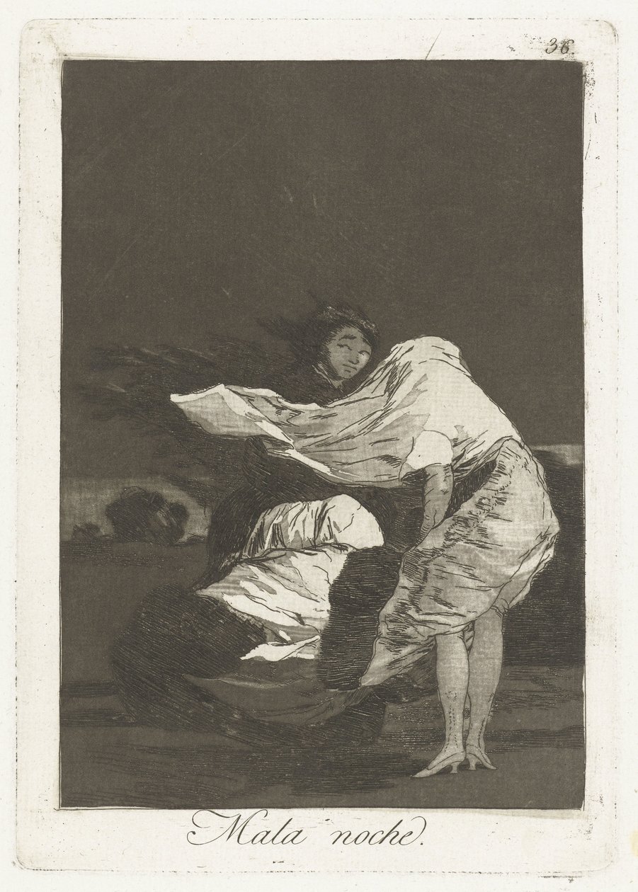 rossz éjszaka Mala noche (cím a tárgyon) Los Caprichos (sorozat címe) alkotó: Francisco de Goya