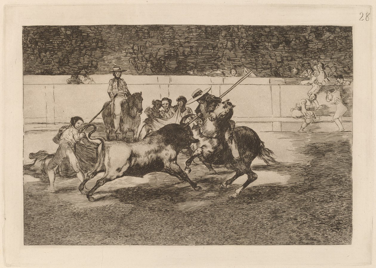 Az Erőteljes Rendon megszúr egy bikát a Pique-val, amely hágóból meghalt a ringben Madridban) alkotó: Francisco de Goya
