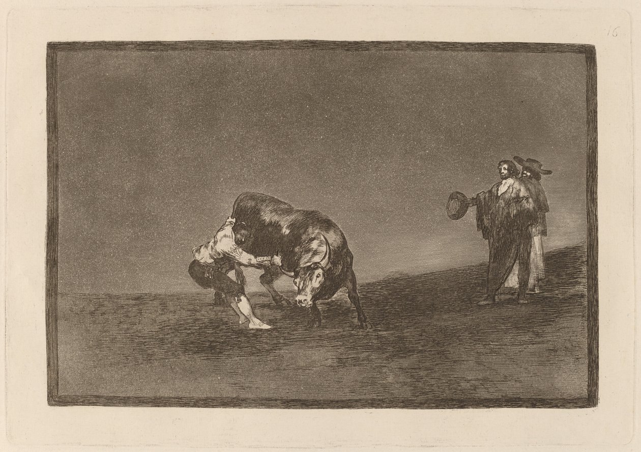 Ő maga borít fel egy bikát a madridi téren (Ugyanaz az ember Madridnál dob egy bikát a gyűrűbe) alkotó: Francisco de Goya