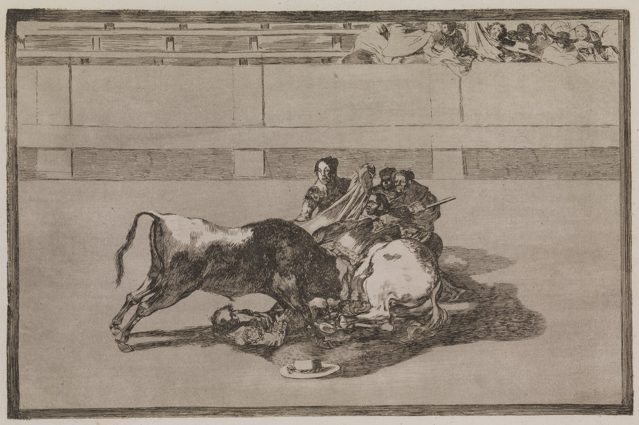 Egy picadort dobnak le a lóról, és a bika alá zuhan alkotó: Francisco de Goya