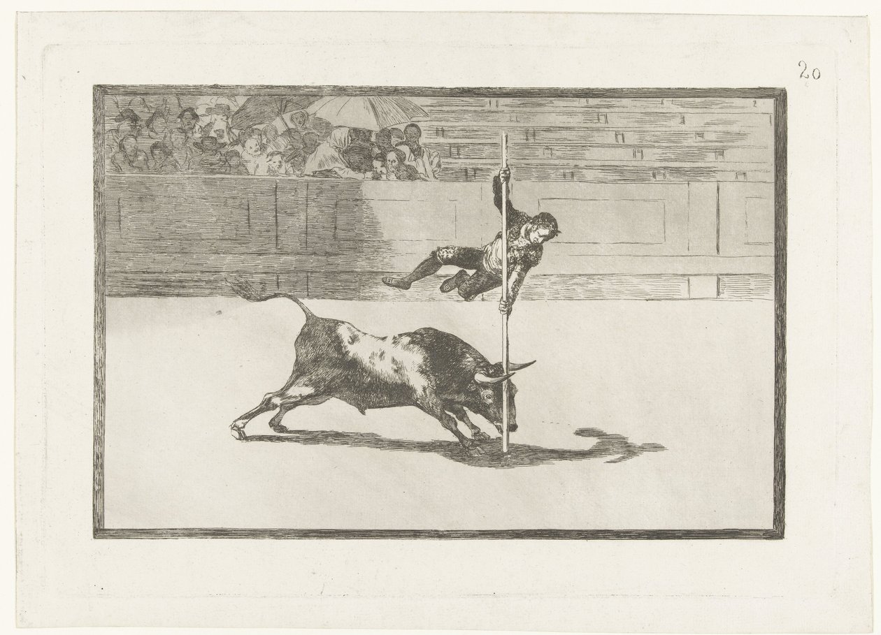 Juanito Apiñani a madridi arénában Juanito Apiñani könnyedsége és merészsége Madridban Bikaviadal (sorozat címe) Stierenvechten (sorozat címe) alkotó: Francisco de Goya